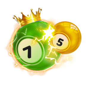 a green and gold balls with a crown and lightning
