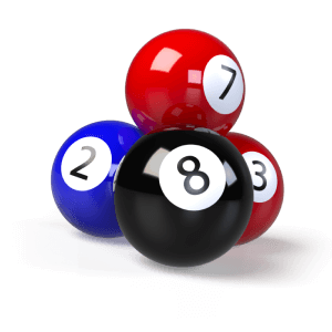 a group of pool balls with numbers