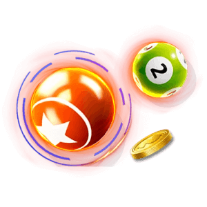 a group of balls with a number and coins