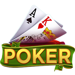 a logo with cards and a green banner